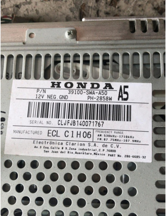 Radio Som Honda Crv 2010 / 39100swa