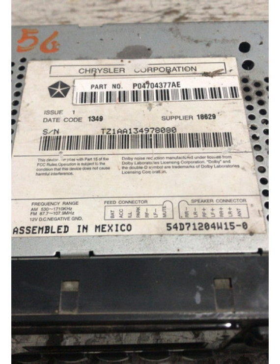 Rádio Toca Fitas Stratus 1995 - 2000 / P04704377ae